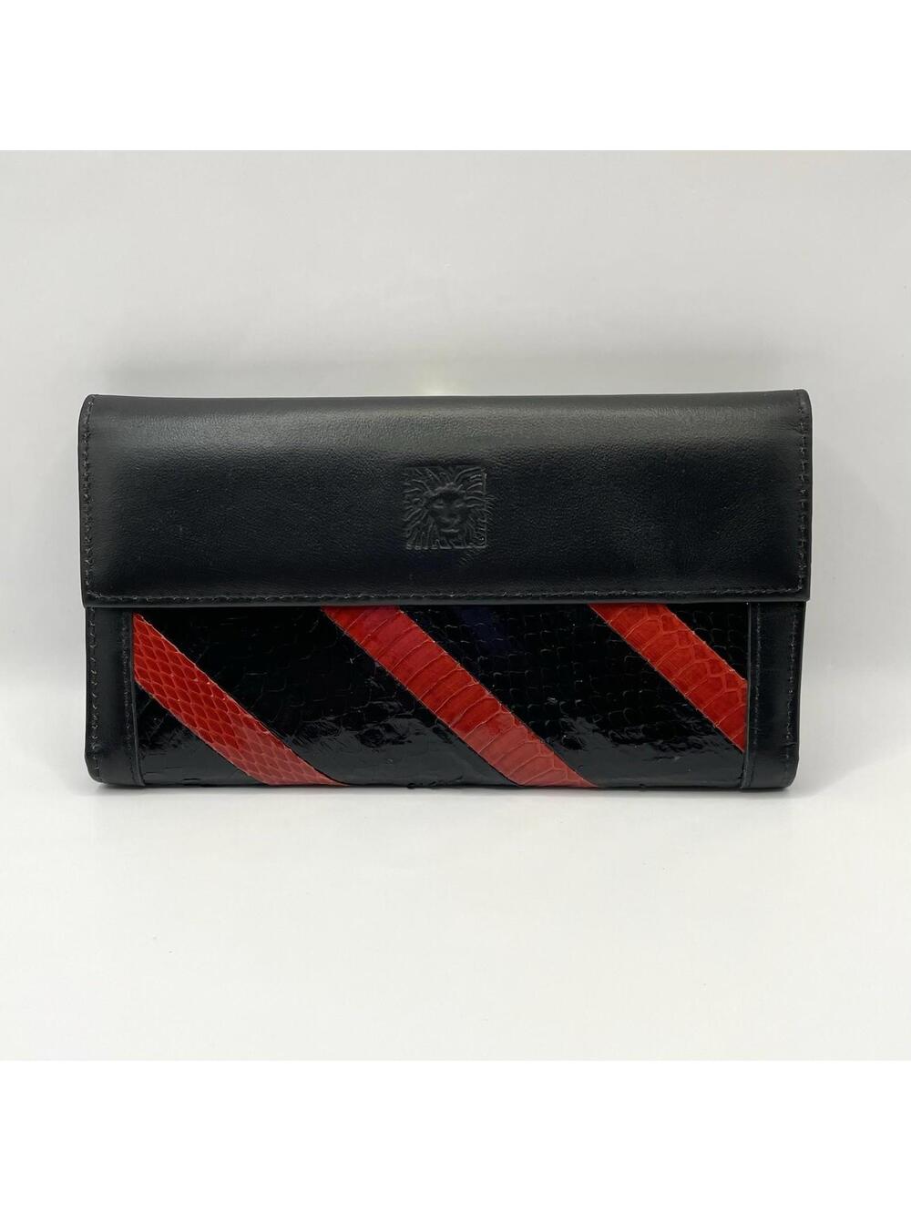 Anne Klein St. Thomas Black & Red Leather Wallet – Cowhide, Gold Clasp, Textured